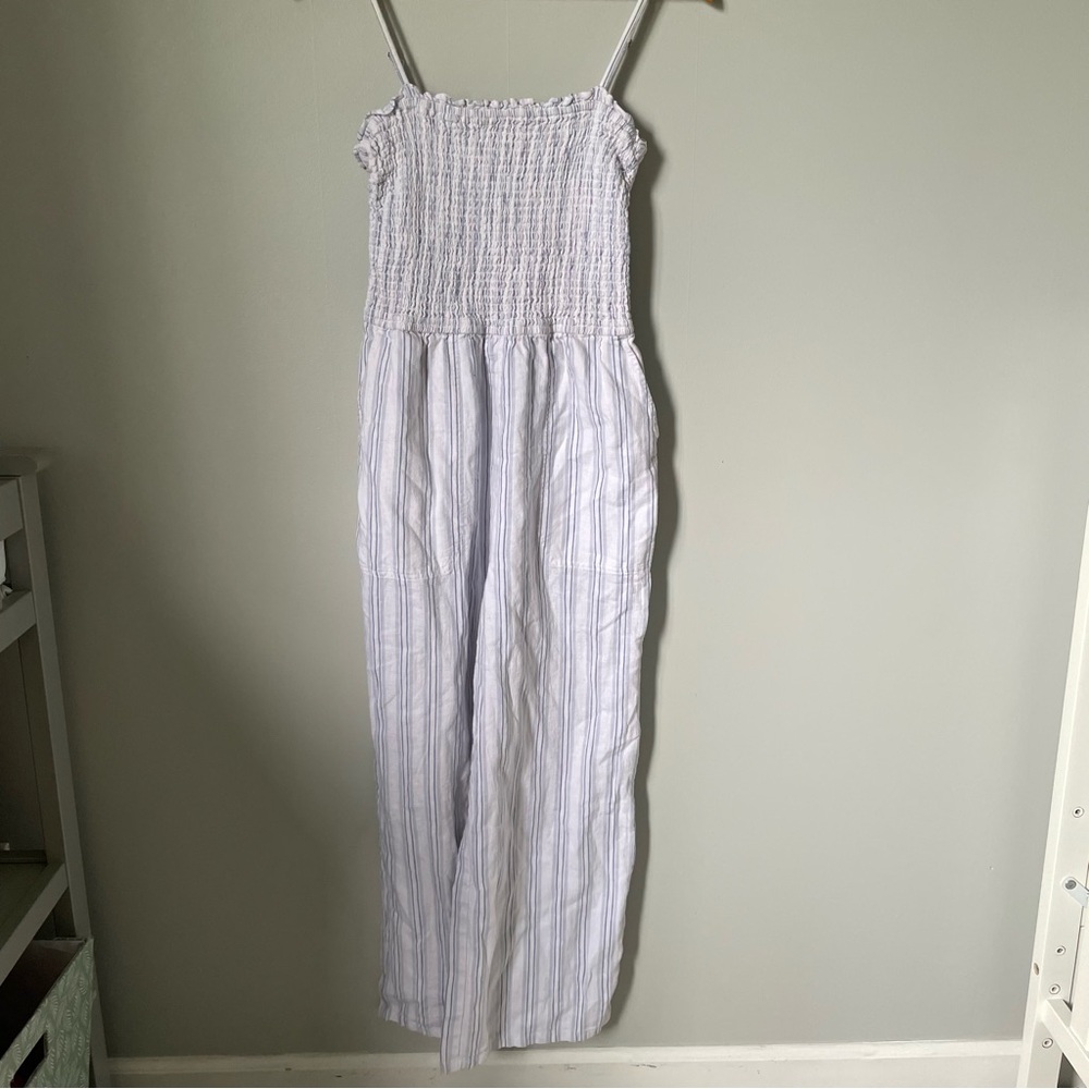 Abercrombie & Fitch White and Blue Striped Wide Leg Jumpsuit